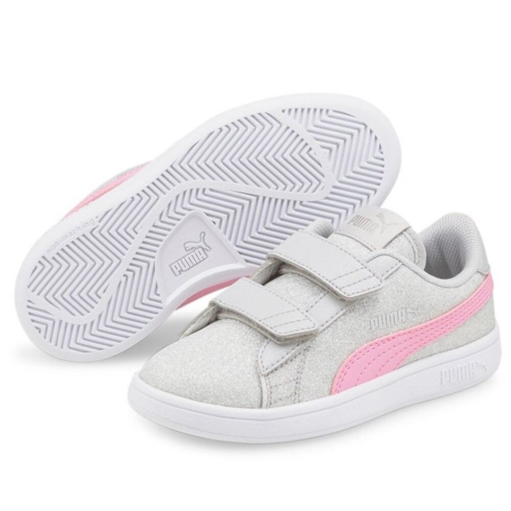 Puma Girl’s Gray Violet & Pink Glitz Glam Smash Sneaker Size 2 New in box